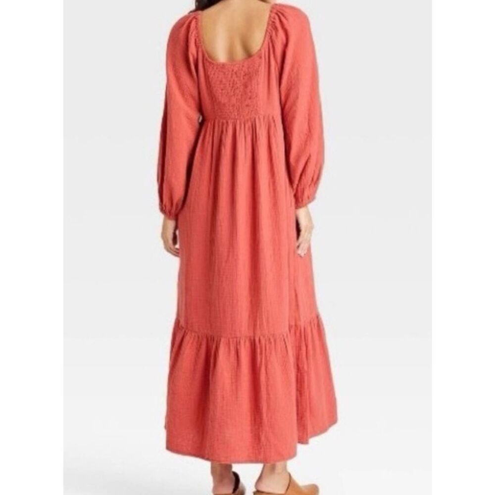 Universal Thread Dress Women's XS Salmon Pink Gauze Cotton Balloon Sleeve Mid